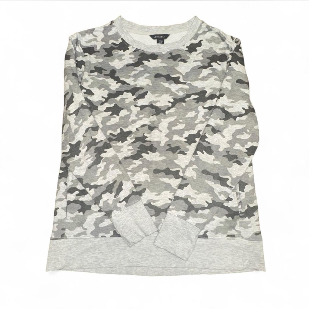 Eddie bauer women’s grey camo crew neck sweatshirt size M